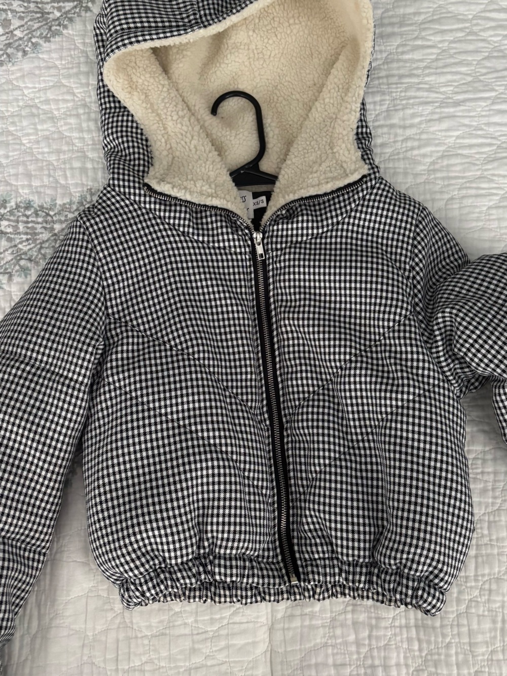 Princess Polly Cozy Black & White Gingham Hooded Puffer Jacket